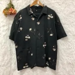 ★ユニクロ★半袖 花柄シャツ【XL】大きめ 綿 前ボタン 控えめ グレーのサムネイル
