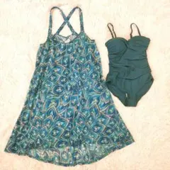 未使用品✨ワンピース水着+ゴテックスパレオ 海外人気 ブルー M 2点セット