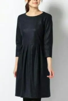 ス*コ様 23区 ラメ ネイビー 七分袖 ワンピース グリッター 38