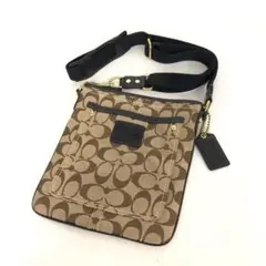 COACH コーチ シグネチャー キャンバス ダークブラウン レザー ポケット