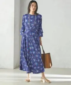 専用❗️ships 小花柄 フレンチスリーブワンピース グリーン - メルカリ