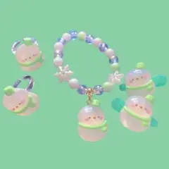 Snowman 雪だるま　緑　まとめ売りセット　指輪　ヘアピン　ブレスレット