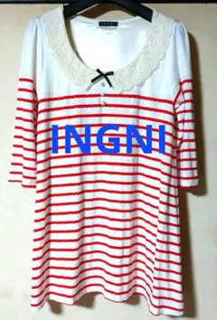 1 INGNI ボーダートップス 七分袖カットソー Tシャツ チュニック 美品