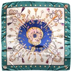 訳あり品 大判 正方形 スカーフ シルク調 レディース グリーン