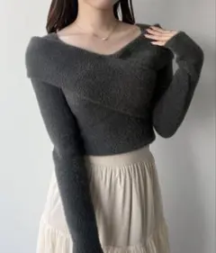 最終値下げ◎mipiarl オフショル風シャギークロスニットトップス