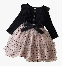 フリル付きドット柄ワンピース　ドレス　100 チュール　発表会　誕生日