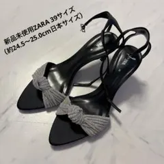 新品未使用ZARA ビジュー ミュール サンダル 黒 39サイズ　24.5〜25