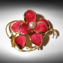 レトロ　花　ブローチ　帯留め　ピンク　兼用金具　レディース　アクセサリー