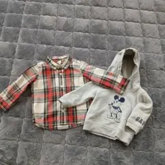 GAP ミッキーマウス フード付きスウェットとチェックシャツのセット