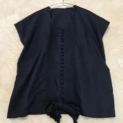 ピンクハウス ノースリーブ ブラウス ベスト フリル リボン 綿 クルミボタン黒のサムネイル