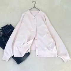 s128【Alma Design】長袖カーディガン　ゆったり　ライトピンク　L