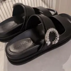 JIMMY CHOO クリスタルバックル サンダル ブラック 38サイズ - メルカリ