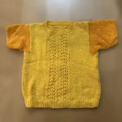 イエロー 半袖ニットセーター ハンドメイド 手編み