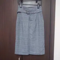 グレンチェック柄 ベルト付き タイトスカート M