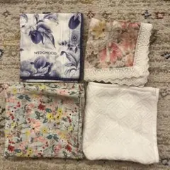 ハンカチ4枚 ウエッジウッド、ニナリッチ、リバティ、今治