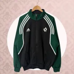 adidas トラックジャケット ジャージ ブラック グリーン 3ライン 訳あり
