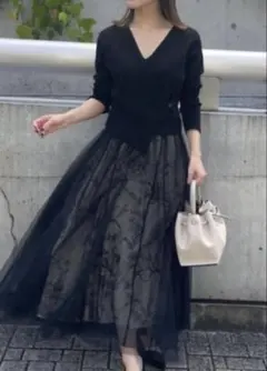 【美品】FRAY I.D カシュクールリブニットコンビワンピース FRAY I.D（フレイアイディー）の「カシュクールリブニットコンビ