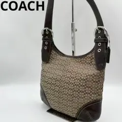 美品　コーチ　シグネチャー　ワンショルダーバッグ　レザー切替　ブラウン系