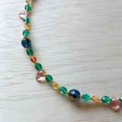 チョーカーネックレス　青＆緑＆橙＆薄紅　約42.5㎝