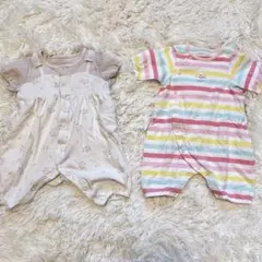 50〜60 半袖ロンパース2点セット 女の子 ミキハウス バースデイ