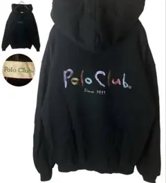90s古着Polo Clubでかロゴ刺繍ブラックスウェットパーカーゆったりサイズ