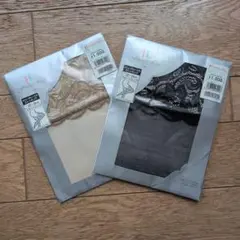 ストレッチレース付ガーターストッキング 2色セット ベージュ ブラック