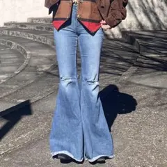 80s ヴィンテージ フレアデニム ブーツカット ワイドベルボトム　Y2K