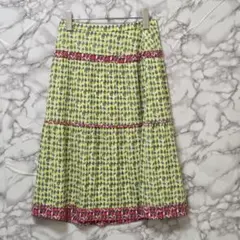 美品】 YUKI TORII ひざ丈ボックスプリーツスカート 40 イエロー