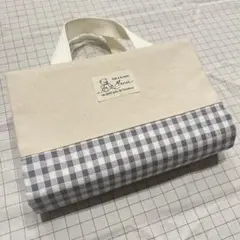 レビューブックカバー　看護学生　ハンドメイド　グレー　チェック　175