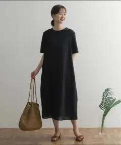 ♦︎アーバンリサーチドアーズ♦︎ リネンコットンバックリボンワンピース　黒