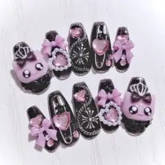 No.915　ネイルチップ 現品 量産型 地雷系 サブカル ピンク 猫 平成女児