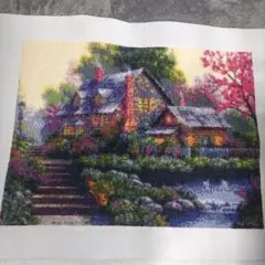 クロスステッチ刺繍完成品　家