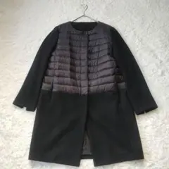 美品✨coca　きれいめノーカラーウールダウンコート　異素材ドッキング✨完売品✨