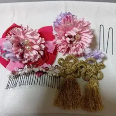 卒業式　和装髪飾りセット ピンク 紫 ゴールド