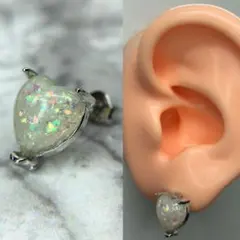 スタッド ピアス 18g ハート ホワイト ラメ シルバー 片耳 レディース