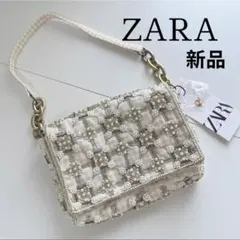 新品タグ付 春夏 ZARA ビジューハンドバッグ チェック イエロー ゴールド