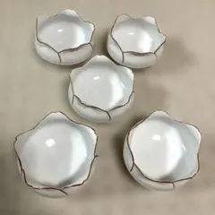 【未使用】　有田焼　高山窯　百合型　小鉢揃　 5客　白磁　輪花鉢
