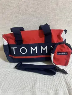 TOMMY ミニボストンバッグ 2WAY ショルダーバッグ ネイビー レッド