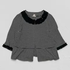 Rose Tiara♡フリルネックボーダーカーディガン　7分袖　白/黒　42のサムネイル