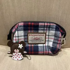 くまのがっこうチェック柄ポーチ　ぬいぐるみマスコット付き