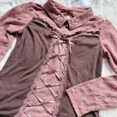 axes femme M長袖レーストップスフリルパールリボンレースアップ編上げのサムネイル
