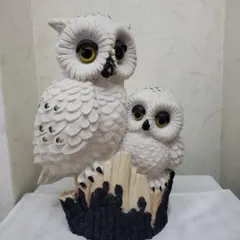 蔵出し特価　親子白フクロウのオブジェセット貯金箱３０×２２×３８重さ３kg