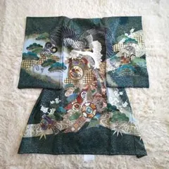 【美品✨】お宮参り 産着 男の子 初着 祝着 鷹 松 打ち出の小槌 濃緑