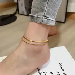 ゴールド アンクレット 2連 スネークチェーン ダブル チェーン 韓国