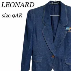 LEONARD シルク100% デニム風 ジャケット 花柄刺繍 金ボタン 9ARのサムネイル
