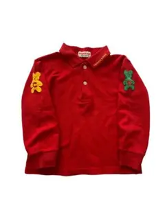 レトロ　チエコサク　ポロシャツ　長袖　くま　赤　100