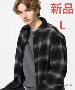 ユニクロ　フランネルチェックシャツ　シャツ　フランネル　羽織り　ブラック　黒　L