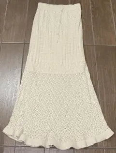 美品 GU ニット レース 透かし編み ロング フレア スカート アイボリー