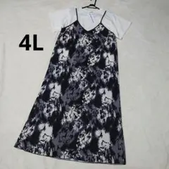 新品 大きいサイズ 4L ワンピース Tシャツ 2点セット 黒白 ぼかし まだら