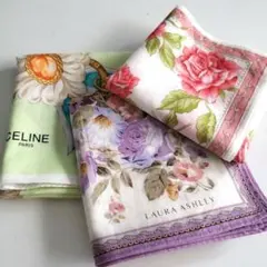 大判花柄セリーヌ　ローラアシュレイ　ハンカチ3点